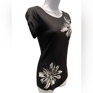 Black & Silver Sequin Flower Shirt